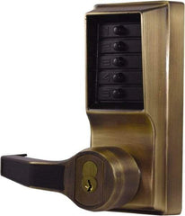 Kaba Access - Pushbutton Lock with Interchangeable Core Lever Lockset for 1-3/8 to 2-1/4" Thick Doors - 2-3/4" Back Set, 6 or 7 Pin Length Best & Compatible (Core Not Included) Cylinder, Antique Brass Finish - Benchmark Tooling