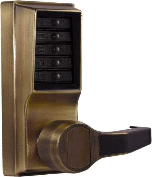 Kaba Access - Pushbutton Lock Lever Lockset for 1-3/8 to 2-1/4" Thick Doors - 2-3/4" Back Set, Nonkey Override Cylinder, Antique Brass Finish - Benchmark Tooling