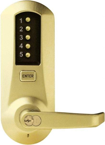 Kaba Access - Pushbutton Lock with Interchangeable Core Lever Lockset for 1-3/8 to 2-1/4" Thick Doors - 2-3/4" Back Set, 6 or 7 Pin Length Best & Compatible (Core Not Included) Cylinder, Satin Brass Finish - Benchmark Tooling