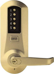 Kaba Access - Pushbutton Lock with Interchangeable Core Lever Lockset for 1-3/4 to 2-1/4" Thick Doors - 2-3/4" Back Set, 6 or 7 Pin Length Best & Compatible (Core Not Included) Cylinder, Satin Brass Finish - Benchmark Tooling