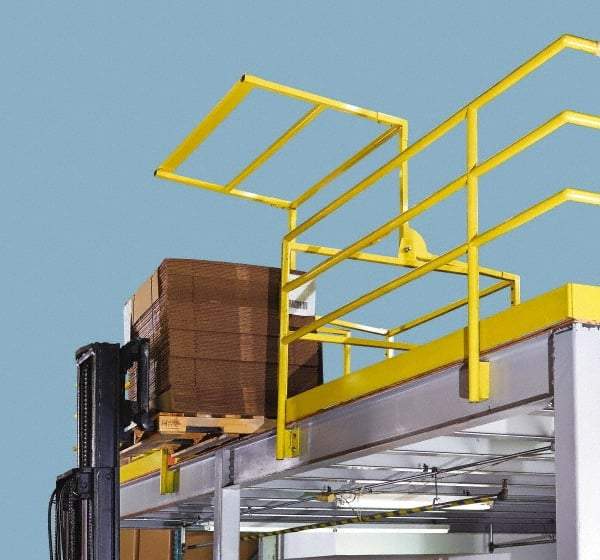 FabEnCo - Powder Coated Carbon Steel Rail Safety Gate - Fits 64W x 42H" Clear Opening, 1-1/2" Wide x 80" Door Height, 190 Lb, Yellow - Benchmark Tooling