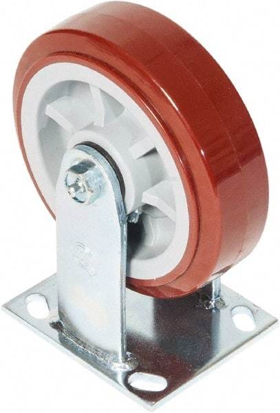 Greenlee - 6" Diam x 2" Wide x 7-1/2" OAH Top Plate Mount Rigid Caster - Polyurethane over Polyolefin, 900 Lb Capacity, 2-3/4 x 3-1/2" Plate - Benchmark Tooling