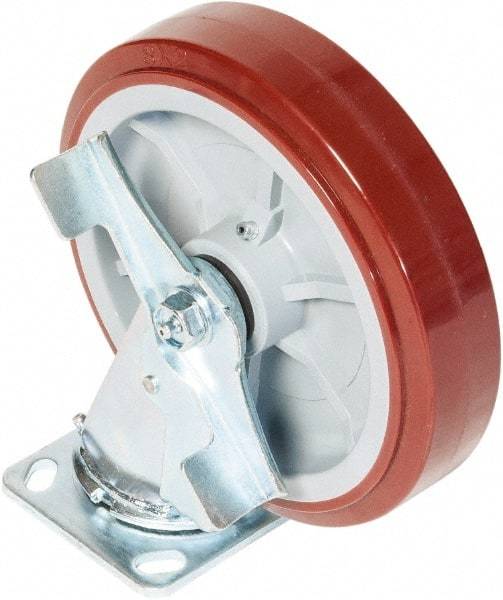 Greenlee - 8" Diam x 2" Wide x 9-1/2" OAH Top Plate Mount Swivel Caster - Polyurethane over Polyolefin, 900 Lb Capacity, 2-3/4 x 3-1/2" Plate - Benchmark Tooling