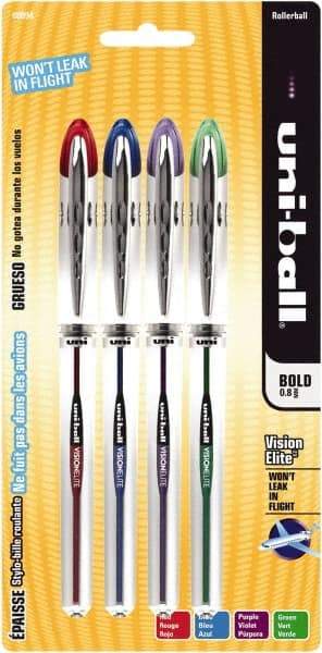 Uni-Ball - Roller Ball 0.8mm Stick Pen - Blue, Green, Purple & Red - Benchmark Tooling