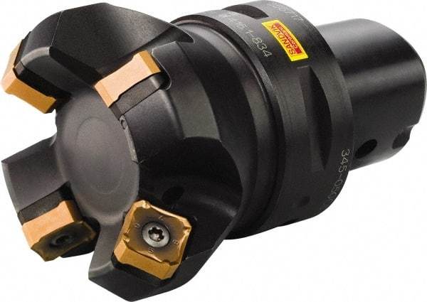 Sandvik Coromant - 100mm Cut Diam, 80mm Arbor Hole, 6mm Max Depth of Cut, 45° Indexable Chamfer & Angle Face Mill - 7 Inserts, 345R-13T5 Insert, Right Hand Cut, Series CoroMill 345 - Benchmark Tooling