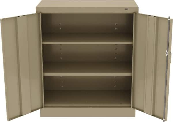 Tennsco - 3 Shelf Locking Storage Cabinet - Steel, 36" Wide x 18" Deep x 42" High, Sand - Benchmark Tooling