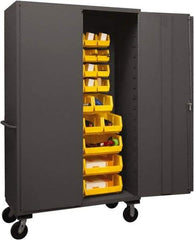 Durham - 42 Bin Mobile Storage Cabinet - Steel, 48" Wide x 24" Deep x 80" High, Yellow - Benchmark Tooling