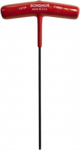 Bondhus - 2.5mm Hex, T-Handle Cushion Grip, Ball End Hex Key - 172mm OAL, Protanium High Torque Steel, Metric System of Measurement - Benchmark Tooling