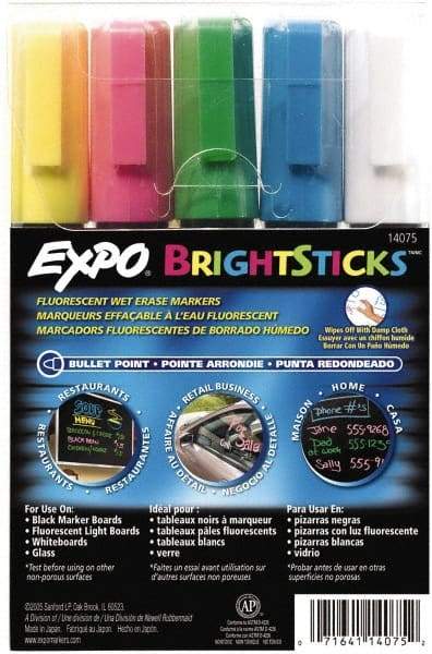 Expo - Blue, Green Pink, Yellow & White Bullet Point Wet Erase Markers - For Use with Black Marker Boards, Fluorescent Light Boards, Glass Boards & White Boards - Benchmark Tooling