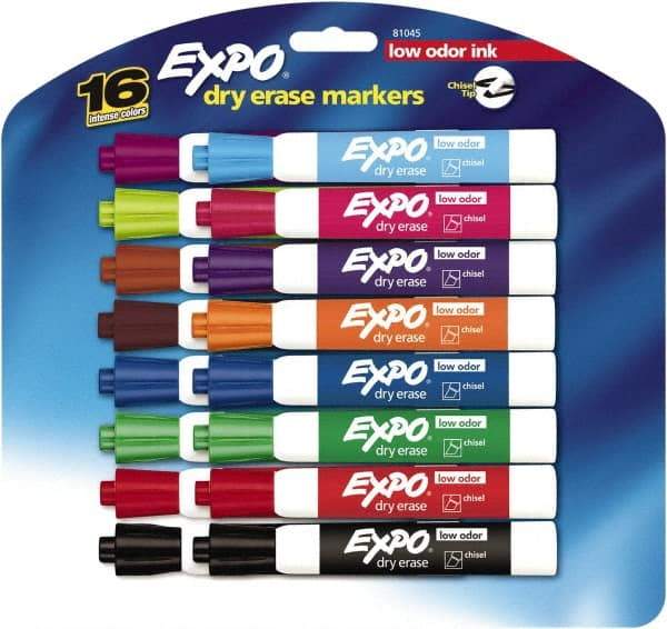 Expo - Assorted Colors, Low Odor Chisel Tip 16 Pack Dry Erase Markers - For Use with Dry Erase Marker Boards - Benchmark Tooling