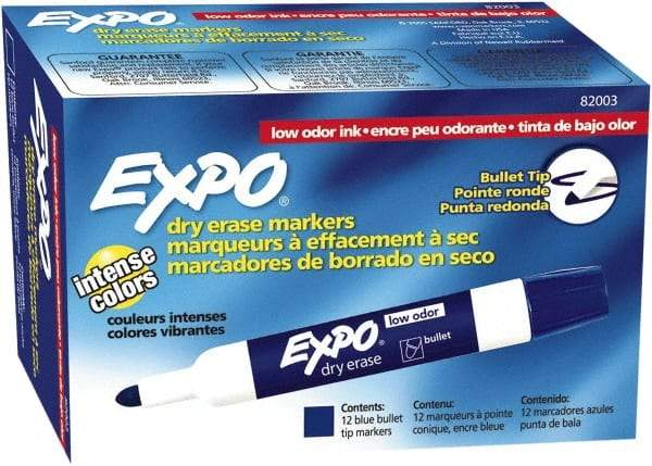 Expo - Blue Low Odor Bullet Tip 12 Pack Dry Erase Markers - For Use with Dry Erase Marker Boards - Benchmark Tooling