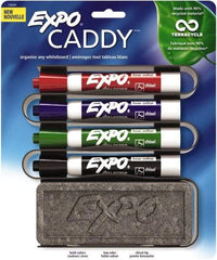 Expo - Red, Black, Blue & Green Low Odor Chisel Tip Markers 4 Pack Dry Erase Markers - Includes Eraser & Caddy Organizer, For Use with Dry Erase Marker Boards - Benchmark Tooling