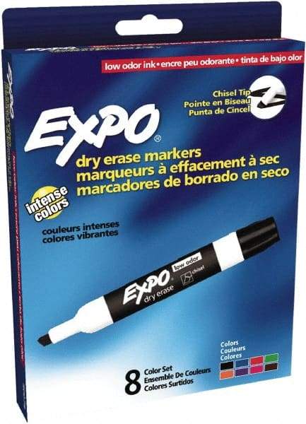 Expo - Black, Blue, Brown, Green, Orange, Pink, Purple & Red Low Odor Chisel Tip 8 Pack Dry Erase Markers - For Use with Dry Erase Marker Boards - Benchmark Tooling