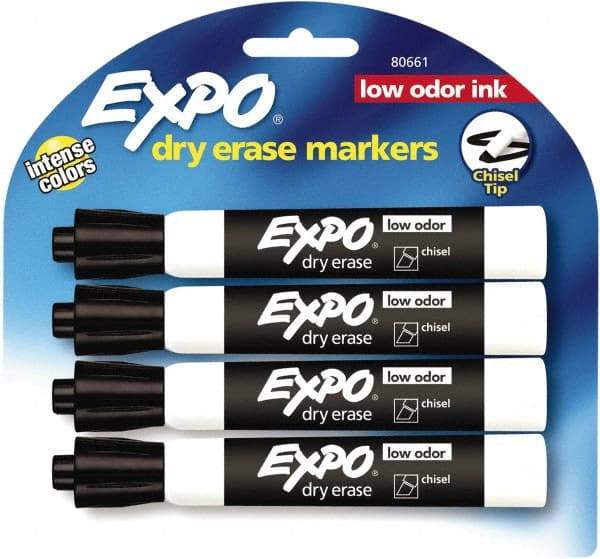Expo - Black Low Odor Chisel Tip 4 Pack Dry Erase Markers - For Use with Dry Erase Marker Boards - Benchmark Tooling