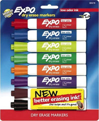 Expo - Black, Blue, Brown, Green, Orange, Pink, Purple & Red Low Odor Chisel Tip 8 Pack Dry Erase Markers - For Use with Dry Erase Marker Boards - Benchmark Tooling