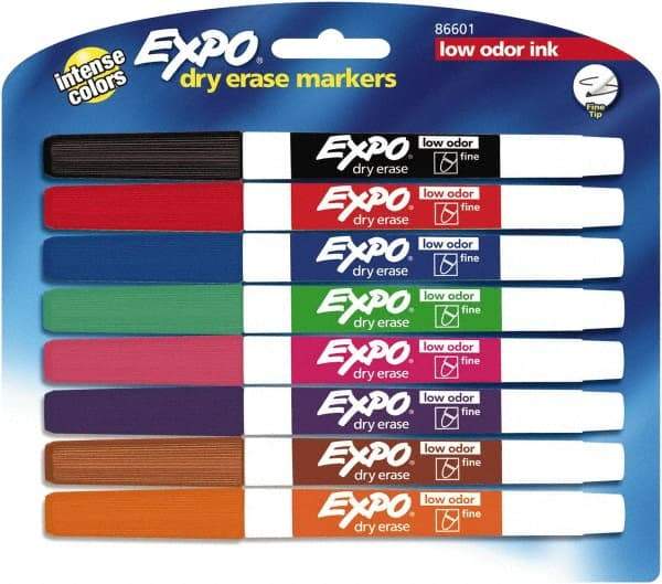 Expo - Black, Blue, Brown, Green, Orange, Pink, Purple & Red Low Odor Fine Tip 8 Pack Dry Erase Markers - For Use with Dry Erase Marker Boards - Benchmark Tooling