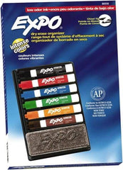 Expo - Black, Blue, Brown, Green, Orange, & Red Low Odor Chisel Tip Markers 6 Pack Dry Erase Markers - Includes Eraser & Organizer, For Use with Dry Erase Marker Boards - Benchmark Tooling