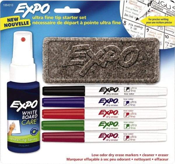 Expo - Black, Blue, Red, Green & Plum Low Odor Ultra Fine Tip 4 Pack Dry Erase Markers - Includes 2 oz Cleaning Fluid & Eraser, For Use with Dry Erase Marker Boards - Benchmark Tooling