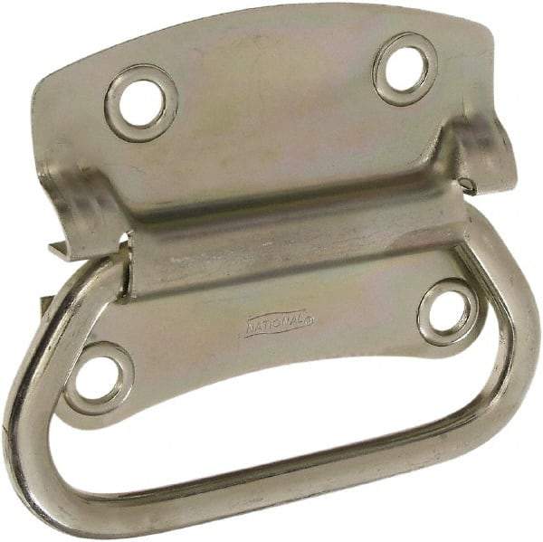 National Mfg. - 3-1/2" Wide Plate x 2-39/50" High Plate, 2-3/4" Bail ID, #0, Steel Chest Handle - #6 Screw, 4.23" Wide x 3.53" High, 0.28" Mounting Hole Diam, Zinc Plated, 4 Holes - Benchmark Tooling