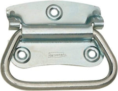 National Mfg. - 2-3/4" Wide Plate x 2" High Plate, 2" Bail ID, #0, Steel Chest Handle - #6 Screw, 3.35" Wide x 2.74" High, 0.165" Mounting Hole Diam, Zinc Plated, 4 Holes - Benchmark Tooling