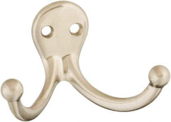 National Mfg. - 2" Wide x 1" High x 0.11" Thick, Double Prong Robe Hook - 1-3/4" Projection, Satin Nickel - Benchmark Tooling