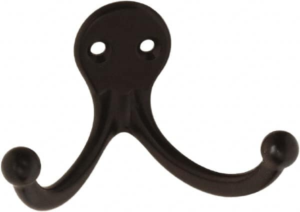 National Mfg. - 2" Wide x 1" High x 0.11" Thick, Double Prong Robe Hook - 1-3/4" Projection, Oil Rubbed Bronze - Benchmark Tooling