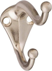 National Mfg. - 1" Wide x 2" High x 0.11" Thick, Double Coat & Hat Hook - 2-3/4" Projection, Satin Nickel - Benchmark Tooling