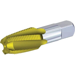 Kennametal - 3/4-14 NPT, 15° Helix, 4 Flutes, 2-1/2 - 3-1/2 Chamfer, Oxide Finish, High Speed Steel, Spiral Flute Pipe Tap - Right Hand Flute, 1.38" Thread Length, 0.5650" Projection, Series T854 - Benchmark Tooling