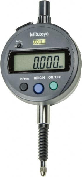 Mitutoyo - 0 to 12.7mm Range, 0.001mm Graduation, Electronic Drop Indicator - Lug Back, Accurate to 0.003mm, Metric System, LCD Display - Benchmark Tooling