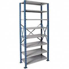 Hallowell - 8 Shelf Starter Extra Heavy-Duty Open Steel Shelving - 1 Lb Capacity, 36" Wide x 87" High x 18" Deep, Blue/Platinum - Benchmark Tooling