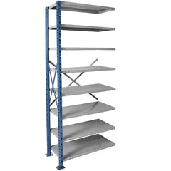 Hallowell - 8 Shelf Add-On Heavy-Duty Open Steel Shelving - 500 Lb Capacity, 48" Wide x 87" High x 24" Deep, Blue/Platinum - Benchmark Tooling