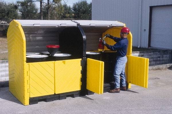 UltraTech - 75 Gal Sump, 9,000 Lb Capacity, 8 Drum, Polyethylene Spill Deck or Pallet - 68" Long x 64" Wide x 88" High, Liftable Fork, Drain Included, Low Profile, 2 x 2 Drum Configuration - Benchmark Tooling