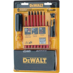 DeWALT - 10 Piece Slotted & Phillips Screwdriver Set - Vinyl Grip Handle, Blade Sizes: Width 3/16, 1/4 & 1/8, Bit Sizes: Philips #0 to #2, Tip Thickness: 1/8, 3/16 & 1/4, Comes in Tool Roll - Benchmark Tooling