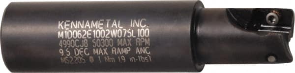 Kennametal - 1" Cut Diam, 0.395" Max Depth of Cut, 1" Shank Diam, 3.53" OAL, Indexable Square Shoulder End Mill - EC10.., EP10.. Inserts, Weldon Shank, 0° Lead Angle, Through Coolant - Benchmark Tooling