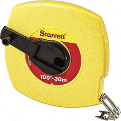 Starrett - 100' x 3/8" Yellow Blade Tape Measure - 1/8" & 1mm Graduation, L6 Graduation Style, Yellow Case - Benchmark Tooling