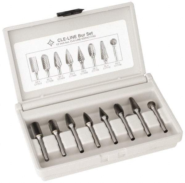 Cle-Line - 8 Piece, 1/4" Shank Burr Set - Solid Carbide, Multiple Head Shapes - Benchmark Tooling