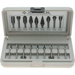 Cle-Line - 9 Piece, 1/8" Shank Burr Set - Solid Carbide, Multiple Head Shapes - Benchmark Tooling