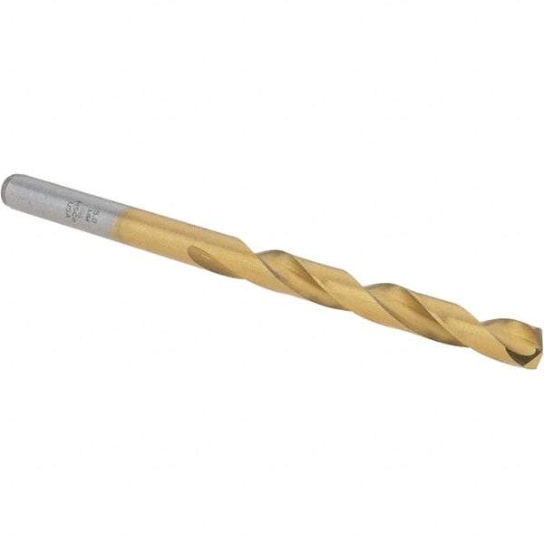 Chicago-Latrobe - 5mm 135° Cobalt Jobber Drill - TiN Finish, Right Hand Cut, Spiral Flute, Straight Shank, 86mm OAL, Split Point - Benchmark Tooling