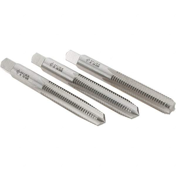 Cle-Line - M8x1.25 Metric, 4 Flute, Bottoming, Plug & Taper, Bright Finish, High Speed Steel Tap Set - Right Hand Cut, 2-23/32" OAL, 1-1/8" Thread Length, Series 0404 - Benchmark Tooling