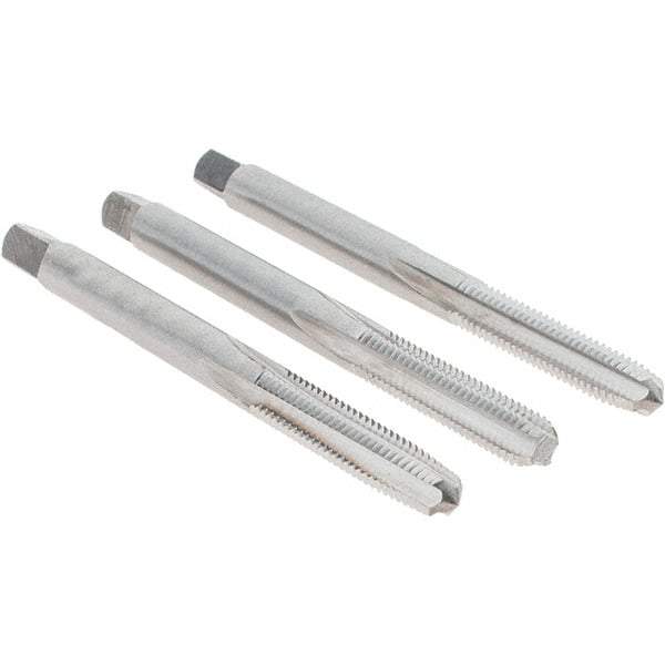 Cle-Line - #10-32 UNF, 4 Flute, Bottoming, Plug & Taper, Bright Finish, High Speed Steel Tap Set - Right Hand Cut, 2-3/8" OAL, 7/8" Thread Length, Series 0404 - Benchmark Tooling