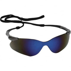 Safety Glass: Scratch-Resistant, Polycarbonate, Blue Mirror Lenses, Frameless, UV Protection Gunmetal Frame, Single