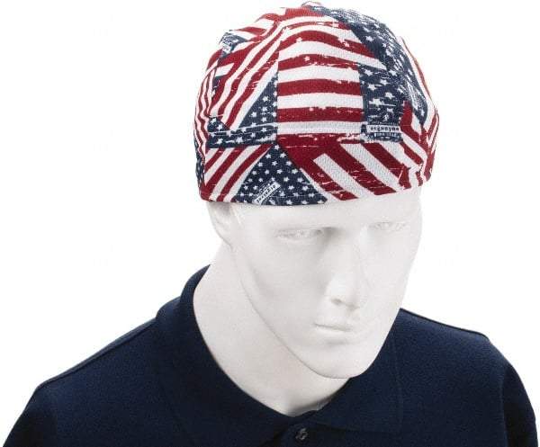 Ergodyne - Size Universal Cooling Tie Hat - Terry Cloth, Tie Closure, Blue, Red & White, Stars & Stripes Pattern - Benchmark Tooling