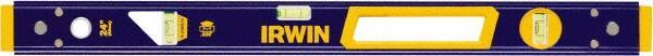 Irwin - 24" Long 3 Vial Box Beam Level - Aluminum, Blue/Yellow, 1 Level & 2 Plumb Vials - Benchmark Tooling