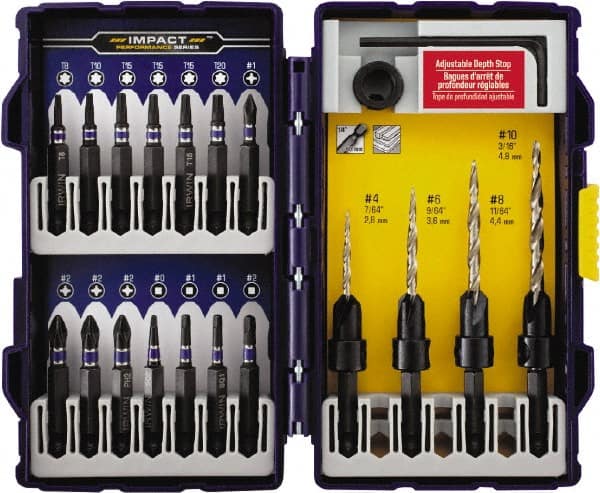 Irwin - 19 Piece, 1/4 to 7/16" Head Diam, Single End Countersink Set - Benchmark Tooling