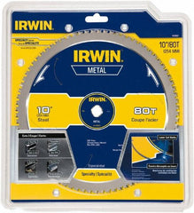 Irwin Blades - 10" Diam, 5/8" Arbor Hole Diam, 80 Tooth Wet & Dry Cut Saw Blade - Carbide-Tipped, Smooth Action, Standard Round Arbor - Benchmark Tooling