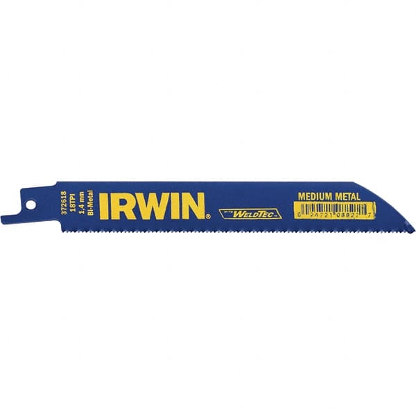 Irwin Blades - 6" Long, Bi-Metal Reciprocating Saw Blade - Straight Profile, 18 TPI, Toothed Edge, Tang Shank - Benchmark Tooling