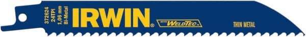 Irwin Blades - 6" Long, Bi-Metal Reciprocating Saw Blade - Straight Profile, 24 TPI, Toothed Edge, Tang Shank - Benchmark Tooling