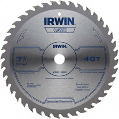 Irwin Blades - 7-1/4" Diam, 5/8" Arbor Hole Diam, 40 Tooth Wet & Dry Cut Saw Blade - Carbide-Tipped, Smooth Action, Diamond Arbor - Benchmark Tooling