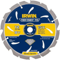 Irwin Blades - 12" Diam, 1" Arbor Hole Diam, 8 Tooth Wet & Dry Cut Saw Blade - Diamond-Tipped, Smooth Action, Standard Round Arbor - Benchmark Tooling