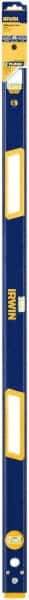 Irwin - 48" Long 3 Vial Box Beam Level - Aluminum, Blue/Yellow, 1 Level & 2 Plumb Vials - Benchmark Tooling